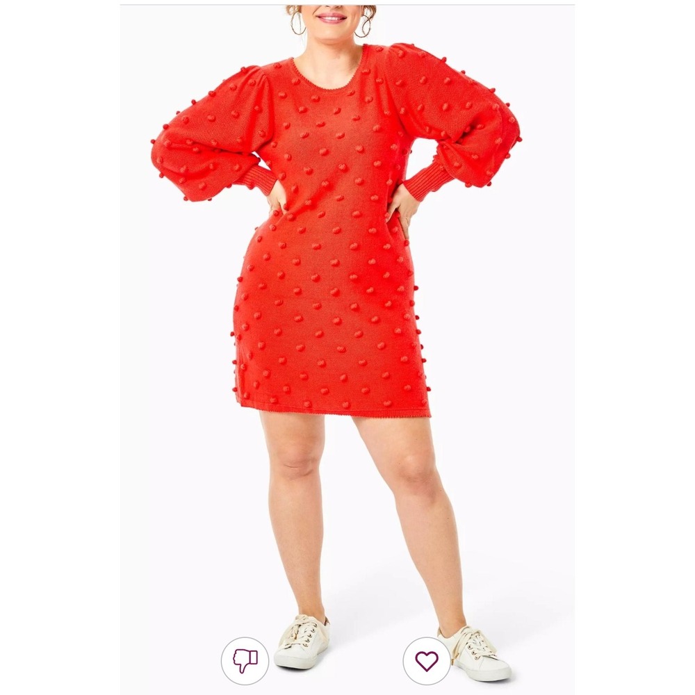 Lilly Pulitzer Kappa Bobhole Pom Pom Sweater Dress Red Puff Sleeve Mini XXL